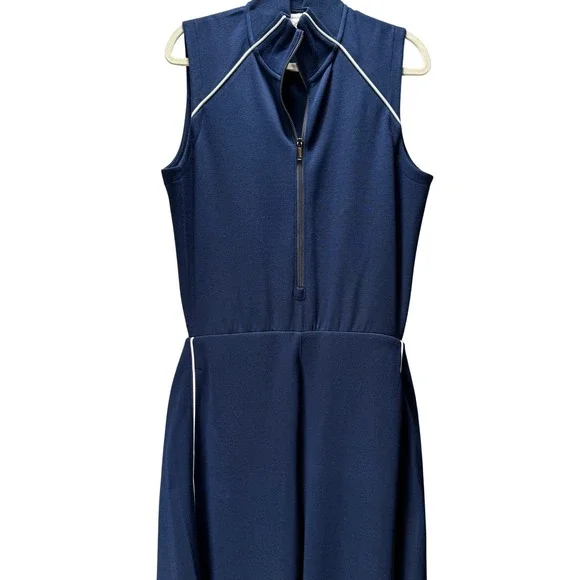 Spanx AirEssentials XL Pique Sleeveless Mockneck Jumpsuit Navy Wide Leg OpenBack - Picture 7 of 10